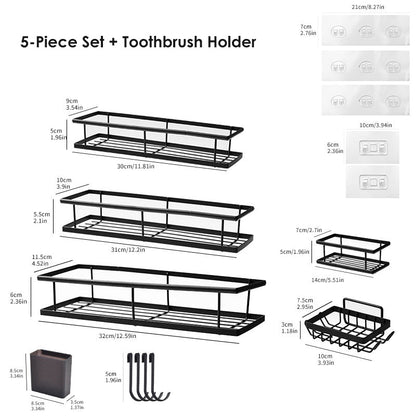 💥LAST DAY SALE 50%OFF💥No-Drill Bathroom Shelf Set 🧴🛁 – Rustproof Carbon Steel, Quick-Drain, Modular Storage