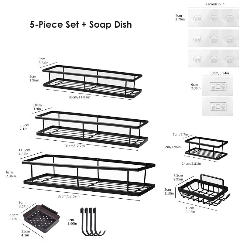 💥LAST DAY SALE 50%OFF💥No-Drill Bathroom Shelf Set 🧴🛁 – Rustproof Carbon Steel, Quick-Drain, Modular Storage