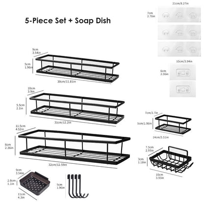 💥LAST DAY SALE 50%OFF💥No-Drill Bathroom Shelf Set 🧴🛁 – Rustproof Carbon Steel, Quick-Drain, Modular Storage