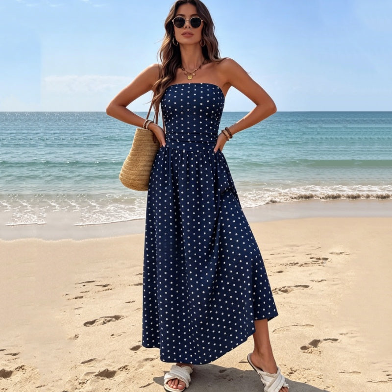 🥳2026 HOT SALE🥳💞50K+ SOLD!👗Women's Strapless Polka Dot Maxi Dress