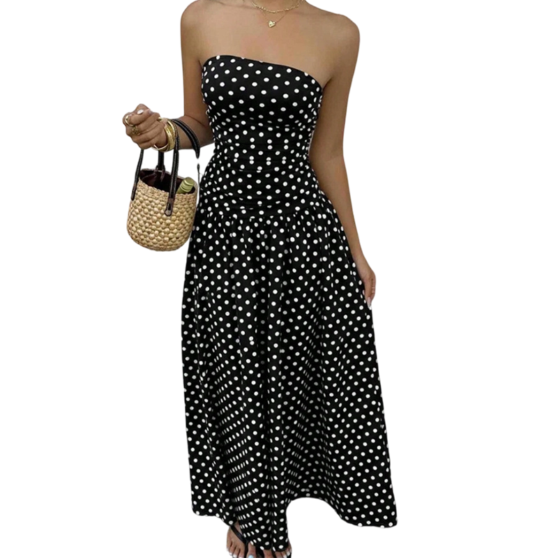 🥳2026 HOT SALE🥳💞50K+ SOLD!👗Women's Strapless Polka Dot Maxi Dress