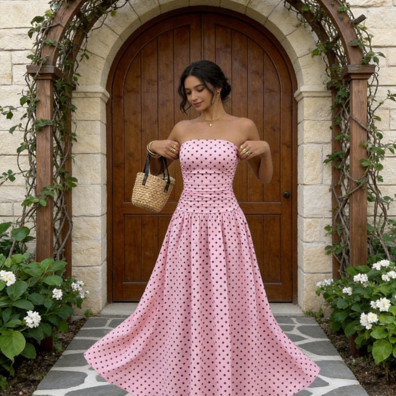 🥳2026 HOT SALE🥳💞50K+ SOLD!👗Women's Strapless Polka Dot Maxi Dress