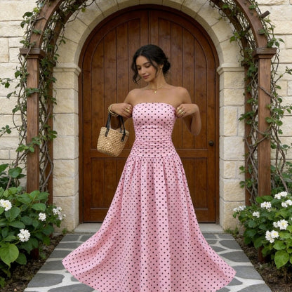 🥳2026 HOT SALE🥳💞50K+ SOLD!👗Women's Strapless Polka Dot Maxi Dress