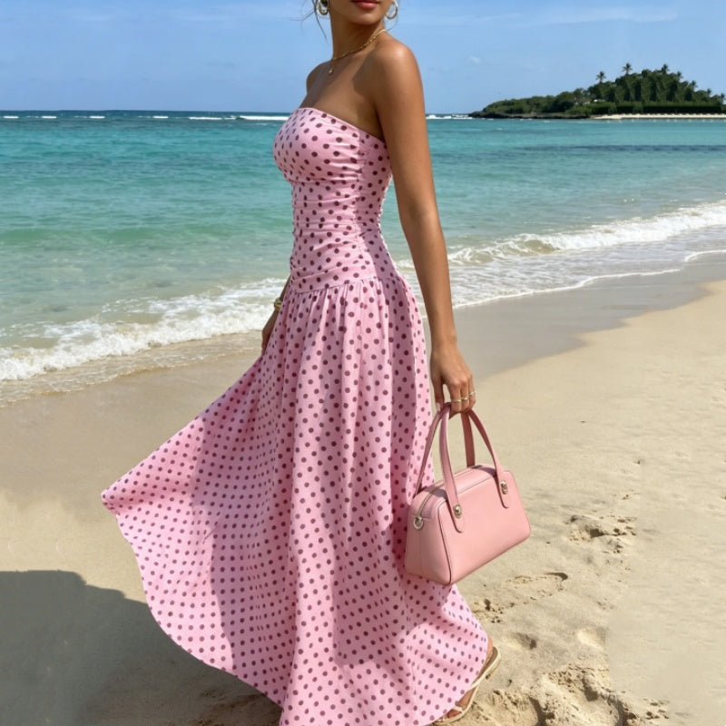 🥳2026 HOT SALE🥳💞50K+ SOLD!👗Women's Strapless Polka Dot Maxi Dress