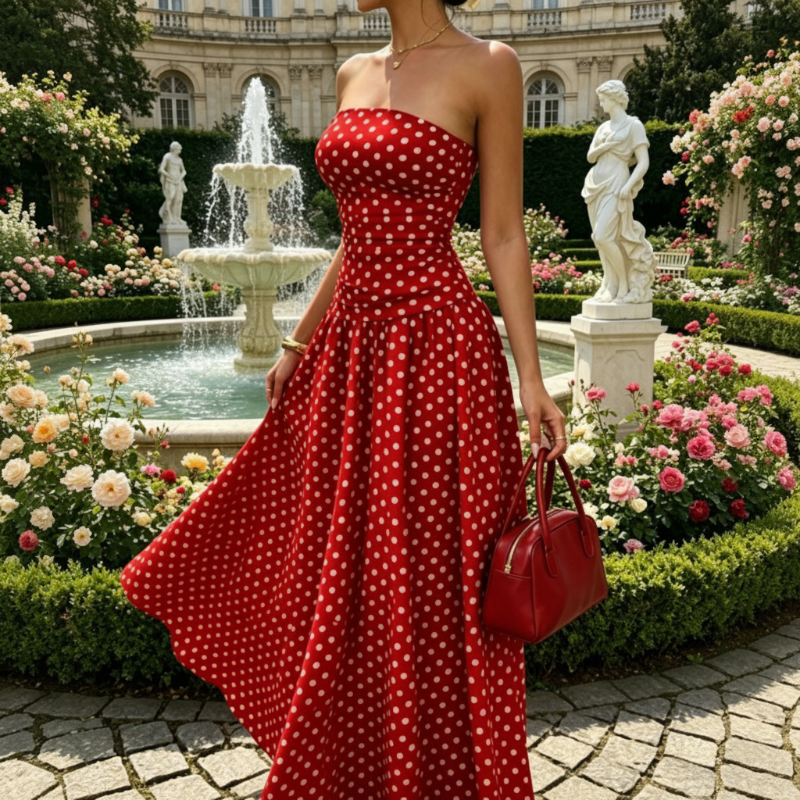 🥳2026 HOT SALE🥳💞50K+ SOLD!👗Women's Strapless Polka Dot Maxi Dress