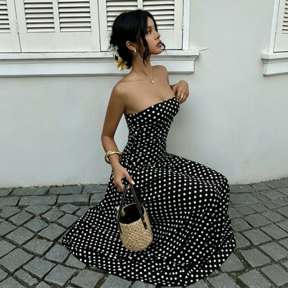 🥳2026 HOT SALE🥳💞50K+ SOLD!👗Women's Strapless Polka Dot Maxi Dress