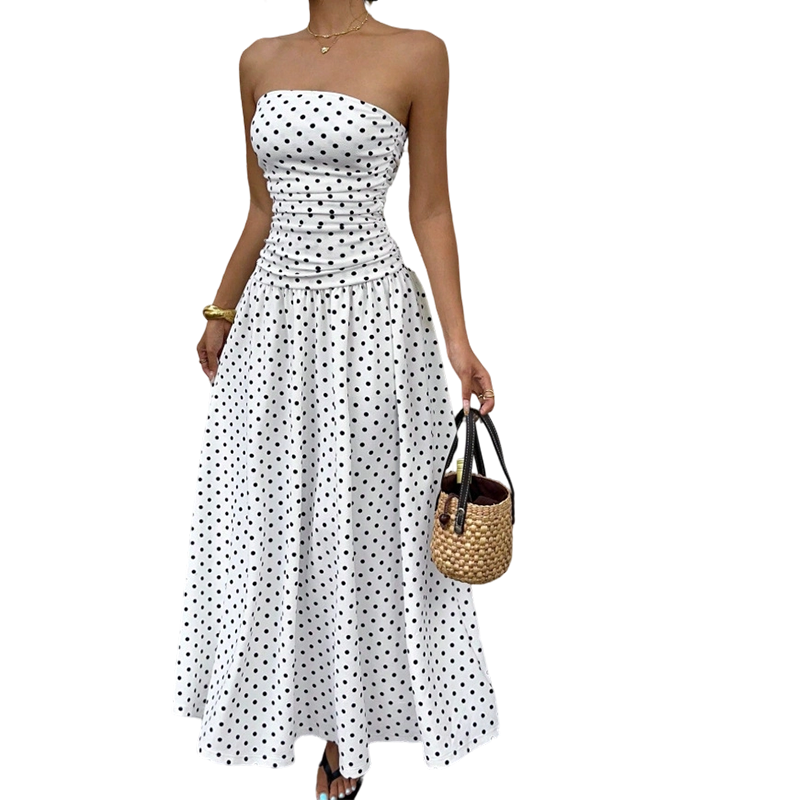 🥳2026 HOT SALE🥳💞50K+ SOLD!👗Women's Strapless Polka Dot Maxi Dress