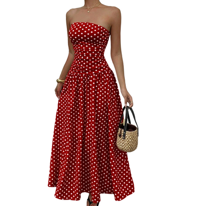 🥳2026 HOT SALE🥳💞50K+ SOLD!👗Women's Strapless Polka Dot Maxi Dress