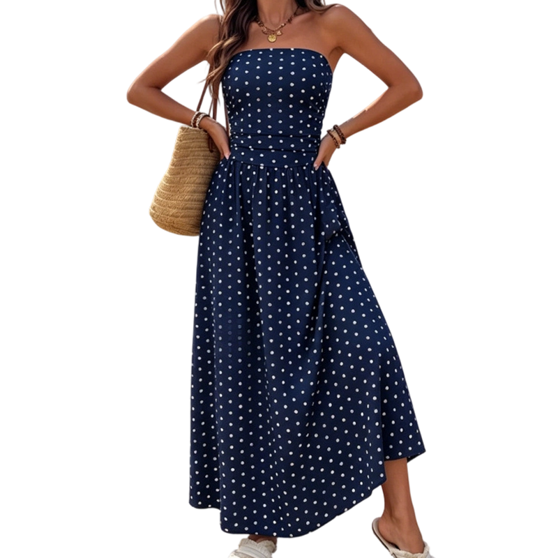 🥳2026 HOT SALE🥳💞50K+ SOLD!👗Women's Strapless Polka Dot Maxi Dress