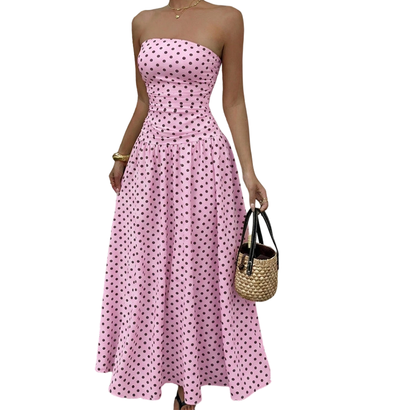 🥳2026 HOT SALE🥳💞50K+ SOLD!👗Women's Strapless Polka Dot Maxi Dress