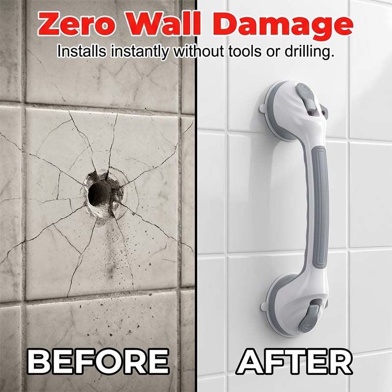 🚿🔒 Suction Cup Grab Bar – 50% OFF! Tool-free install on tiles & glass, strong vacuum hold, removable & reusable – no drilling needed. 💯