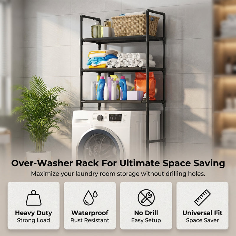 🎉 2026 Sale — Over 36100 Sold! 🔥Freestanding Over Toilet & Washing Machine Storage Shelf｜No Drill Bathroom Laundry Organizer ✨