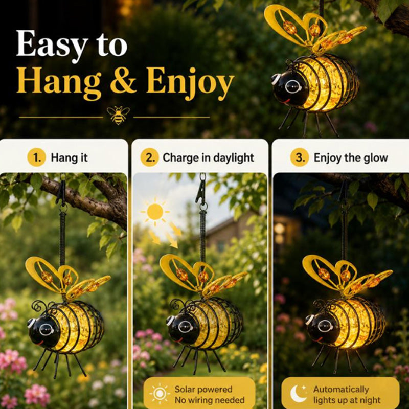 ⏰🔥LIMITED TIME 50% OFF!🔥50K+ SOLD! Hanging Solar Bee Light – Warm Amber Glow, Flicker-Free, Perfect for Garden Parties, Camping, or Kids’ Rooms – Spread Joy Day and Night 🌞🌜