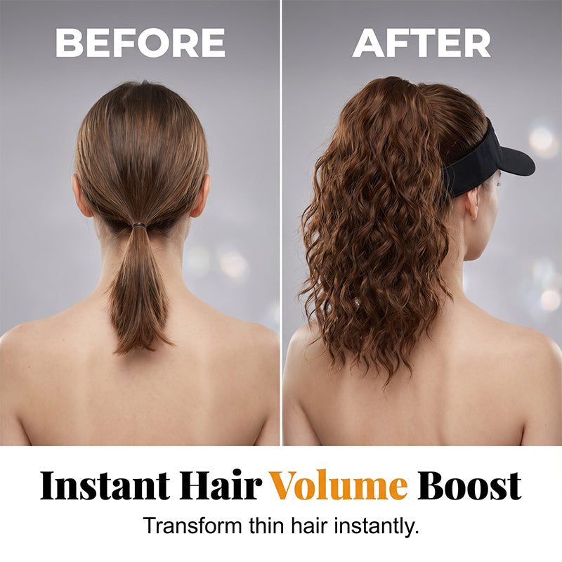 🥳2026 HOT SALE🥳💞50K+ SOLD!👒💨 50% OFF! 2‑in‑1 Visor Hat with Ponytail Wig – Instant wavy hair + sun protection. Open‑top keeps you cool. No more bad hair days! 🌞✨
