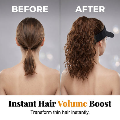 🥳2026 HOT SALE🥳💞50K+ SOLD!👒💨 50% OFF! 2‑in‑1 Visor Hat with Ponytail Wig – Instant wavy hair + sun protection. Open‑top keeps you cool. No more bad hair days! 🌞✨