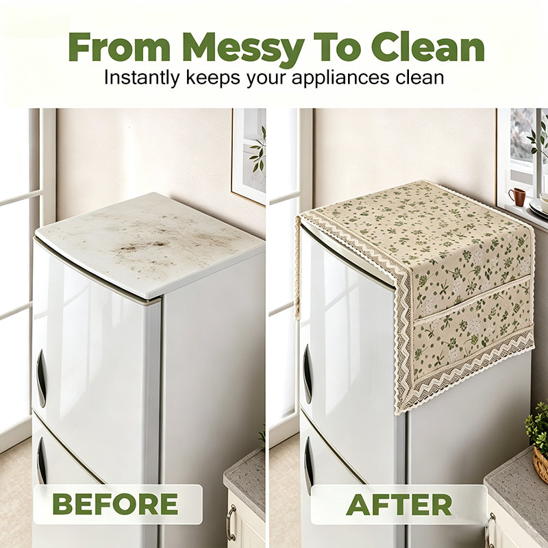 💖LAST DAY SALE!!💖✨Cotton Linen Refrigerator Dust Cover with Pockets