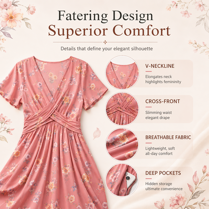 🌸 Floral V-neck dress with a twist at the waist—elegant and casual for any occasion