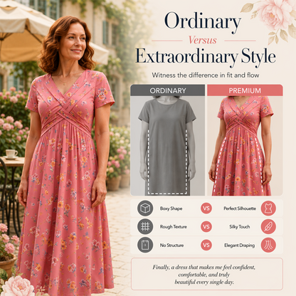 🌸 Floral V-neck dress with a twist at the waist—elegant and casual for any occasion