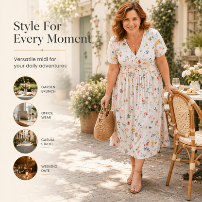 🌸 Floral V-neck dress with a twist at the waist—elegant and casual for any occasion