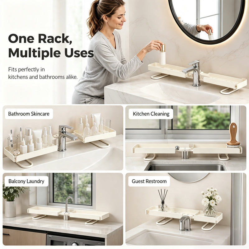 🥳2026 HOT SALE🥳💞50% OFF!✨ 💝Steel Folding Storage Rack—A storage rack that requires no drilling and can be mounted above a faucet, featuring adjustable brackets for smooth drainage and easy cleaning with a damp cloth