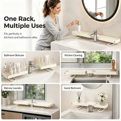 🥳2026 HOT SALE🥳💞50% OFF!✨ 💝Steel Folding Storage Rack—A storage rack that requires no drilling and can be mounted above a faucet, featuring adjustable brackets for smooth drainage and easy cleaning with a damp cloth