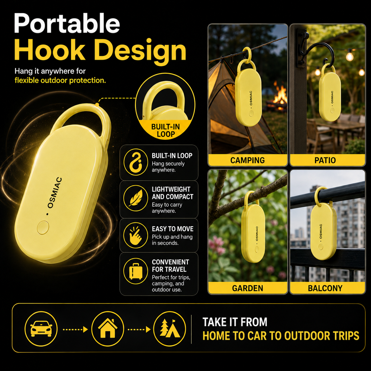 📢📢50% OFF !! ⏰Portable Ultrasonic Pest Repeller with Hanging Hook for Car