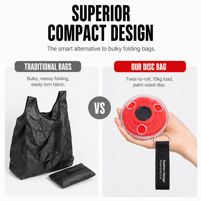 🥳2026 TOP PICK🥳 Roll-Up Shopping Bag – Compact Disc Design, Expands to 33x40cm – Tear-Resistant, Eco-Friendly – Perfect for Groceries & Travel! 🛡️💨