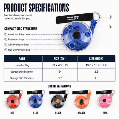 🥳2026 TOP PICK🥳 Roll-Up Shopping Bag – Compact Disc Design, Expands to 33x40cm – Tear-Resistant, Eco-Friendly – Perfect for Groceries & Travel! 🛡️💨