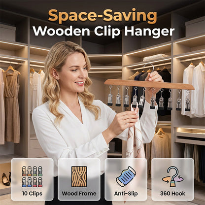📢📢50% OFF !! ⏰Hang 10 Items Instantly! No-Slip Wooden Multi-Clip Organizer