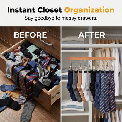 📢📢50% OFF !! ⏰Hang 10 Items Instantly! No-Slip Wooden Multi-Clip Organizer