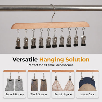 📢📢50% OFF !! ⏰Hang 10 Items Instantly! No-Slip Wooden Multi-Clip Organizer