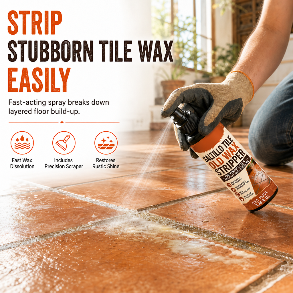 🥳HOT SALE🥳💞50K+ SOLD! 🧴🧽 50% OFF! Terracotta & Saltillo Tile Wax Remover Spray – active foam dissolves thick wax, includes scraper. Restore natural matte finish in 3 steps! 🏺✨