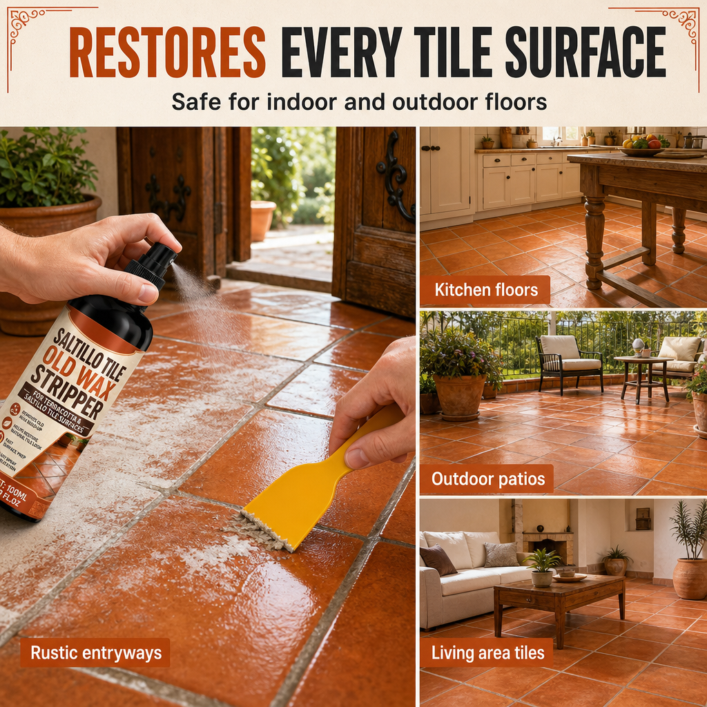 🥳HOT SALE🥳💞50K+ SOLD! 🧴🧽 50% OFF! Terracotta & Saltillo Tile Wax Remover Spray – active foam dissolves thick wax, includes scraper. Restore natural matte finish in 3 steps! 🏺✨