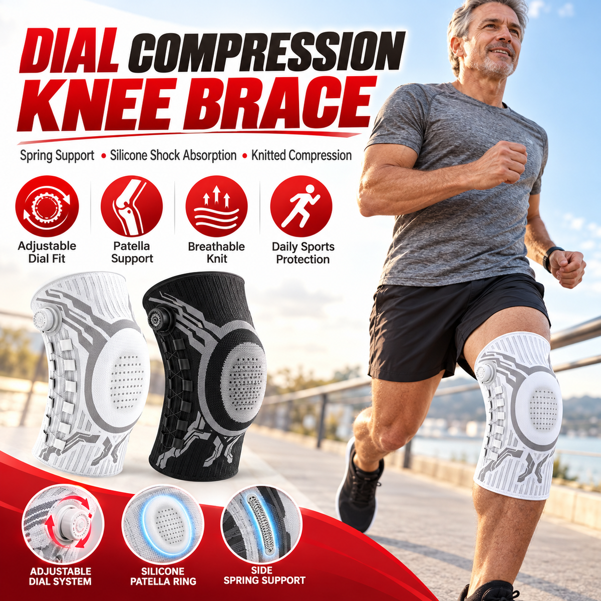 📢📢50% OFF! ⏰Dial-Adjustable Sports Knee Brace with Alloy Spring Support