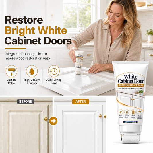 📢📢50% OFF! ⏰White Wood Furniture Touch-Up Paste | Built-in Foam Roller for Cabinets, Doors, Trim & Tables