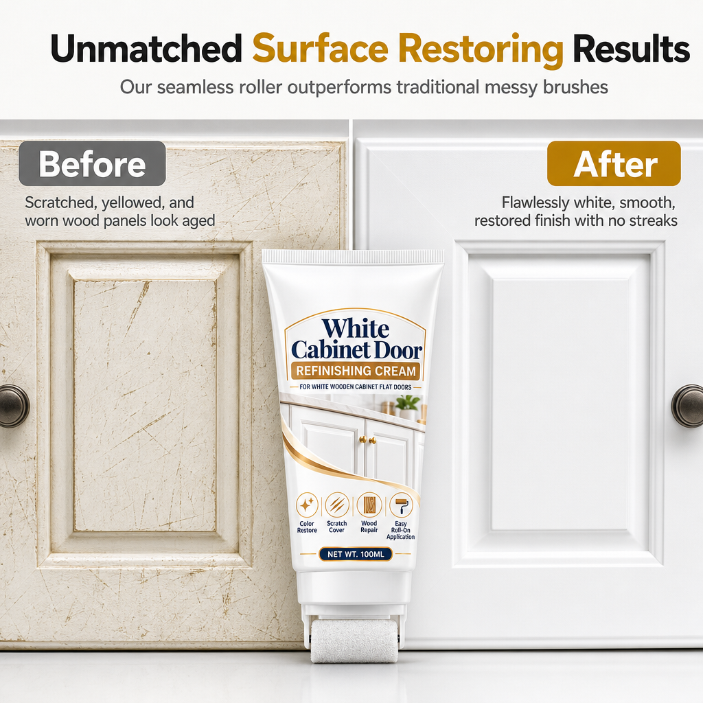📢📢50% OFF! ⏰White Wood Furniture Touch-Up Paste | Built-in Foam Roller for Cabinets, Doors, Trim & Tables