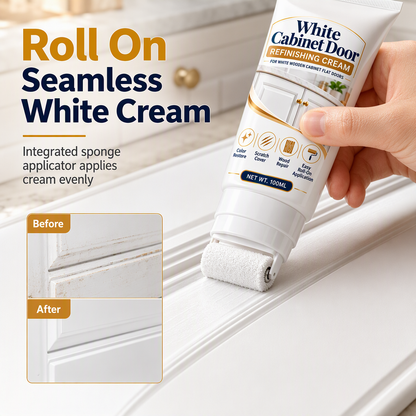 📢📢50% OFF! ⏰White Wood Furniture Touch-Up Paste | Built-in Foam Roller for Cabinets, Doors, Trim & Tables