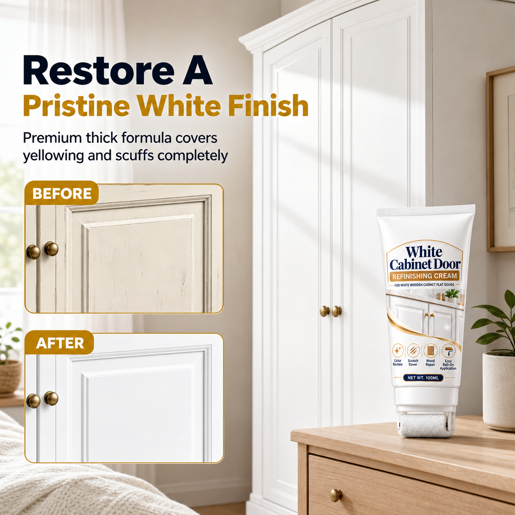 📢📢50% OFF! ⏰White Wood Furniture Touch-Up Paste | Built-in Foam Roller for Cabinets, Doors, Trim & Tables