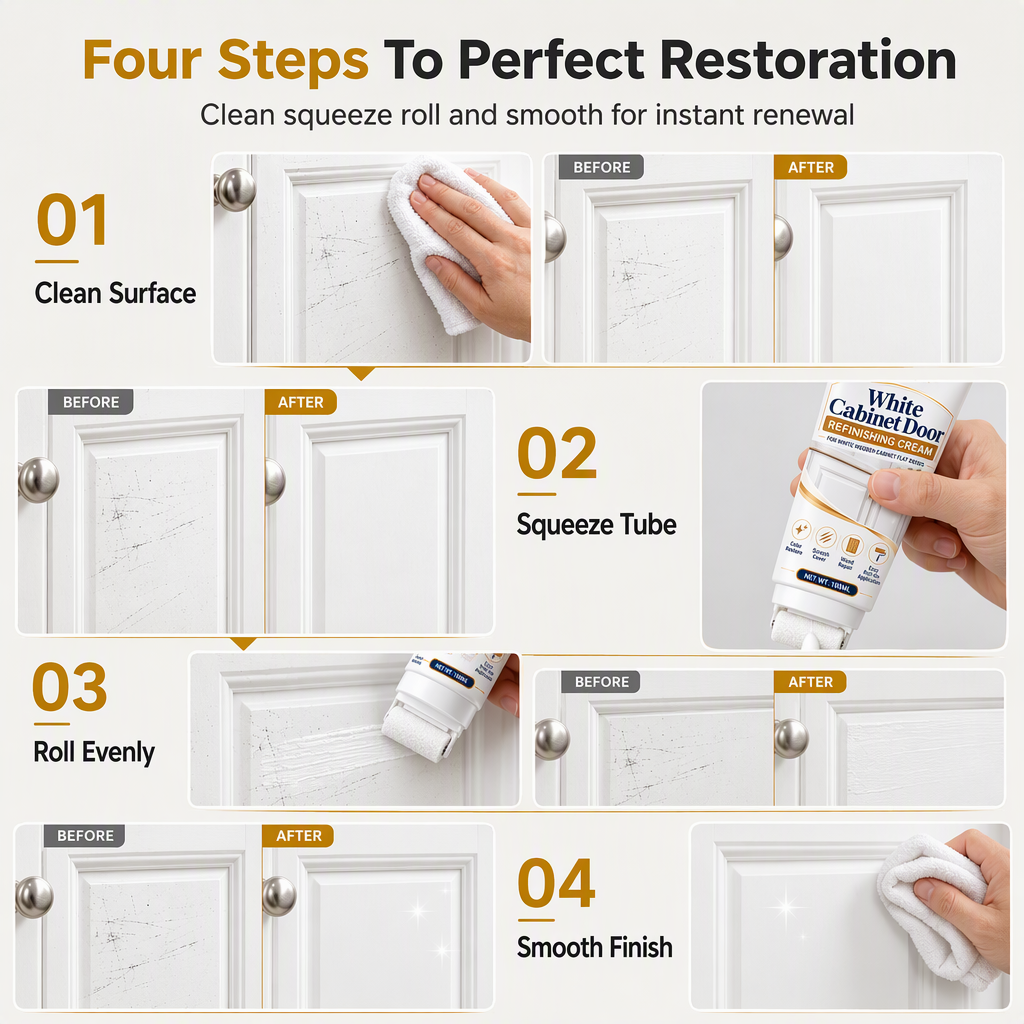 📢📢50% OFF! ⏰White Wood Furniture Touch-Up Paste | Built-in Foam Roller for Cabinets, Doors, Trim & Tables