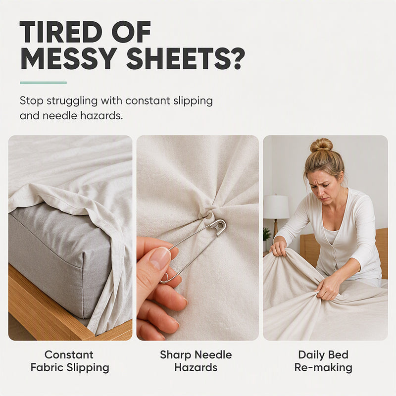 🥳HOT SALE🥳💞50K+ SOLD! 🛏️📌 50% OFF! Needle-Free Bedsheet Clips – 6 or 10 pack, durable ABS, grip edges without sharp pins. Keep sheets neatly in place! 🛡️✅