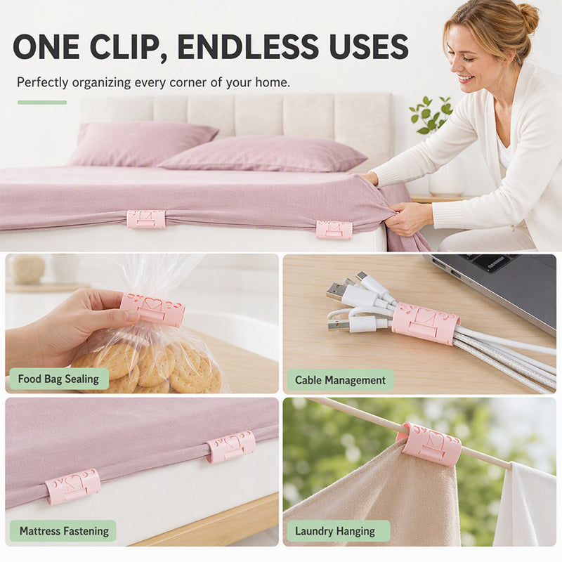 🥳HOT SALE🥳💞50K+ SOLD! 🛏️📌 50% OFF! Needle-Free Bedsheet Clips – 6 or 10 pack, durable ABS, grip edges without sharp pins. Keep sheets neatly in place! 🛡️✅