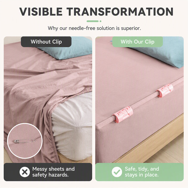 🥳HOT SALE🥳💞50K+ SOLD! 🛏️📌 50% OFF! Needle-Free Bedsheet Clips – 6 or 10 pack, durable ABS, grip edges without sharp pins. Keep sheets neatly in place! 🛡️✅