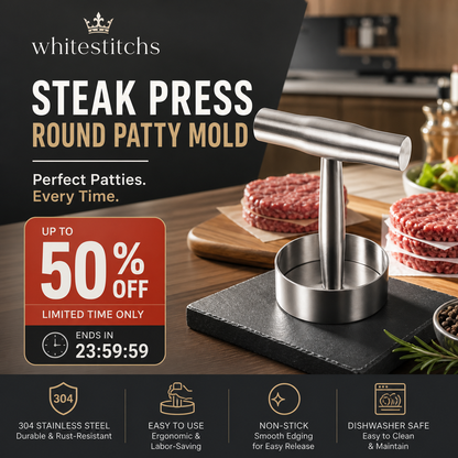 🔥50% OFF!🥩Steak Press Round Patty Mold | Food‑Grade 304 Stainless Steel Burger Patty Maker