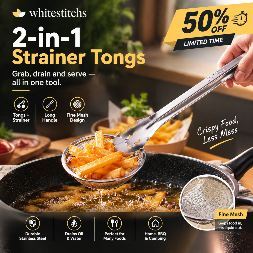 🍳 LIMITED-TIME BOGO 🍃 2-in-1 Stainless Steel Strainer Clamp — Fine Mesh Filter & Tong, Oil Drain