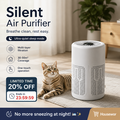 🥳2026 HOT SALE🔇 50% OFF! Silent Air Purifier – Multi‑layer filtration, ultra‑quiet sleep mode. Covers 30‑50m², one‑touch operation. Breathe clean, rest easy. No more sneezing at night! 🛌✨
