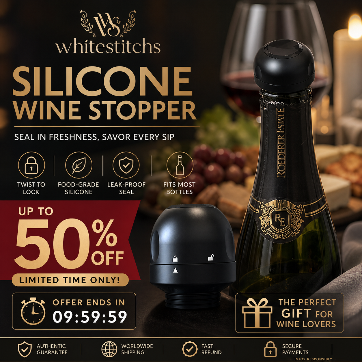 🍾 Twist-Lock Wine and Champagne Bottle Stoppers
