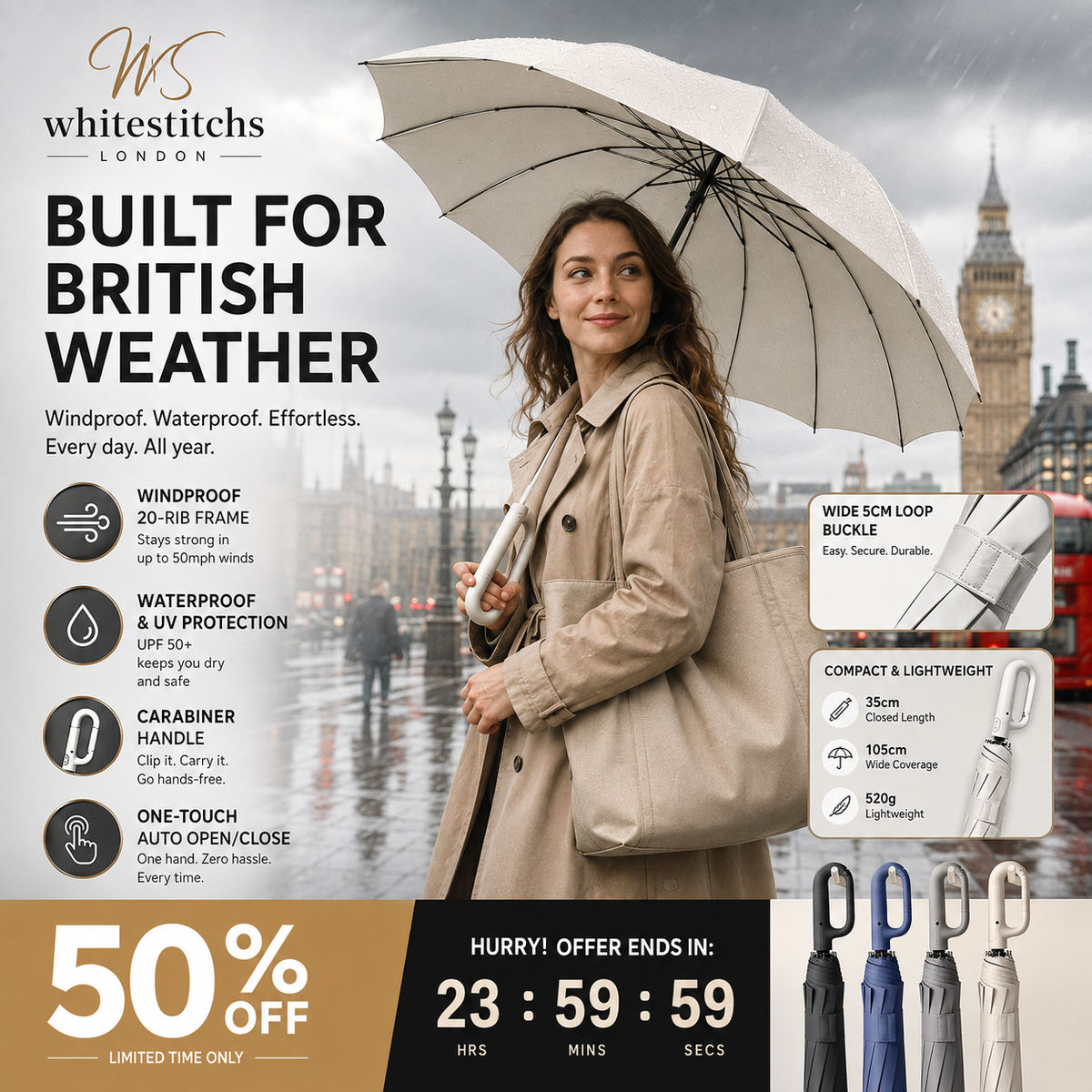 ⏳LIMITED-TIME 50% OFF! ⏰☔Automatic Folding Umbrella – Windproof, Waterproof & Compact