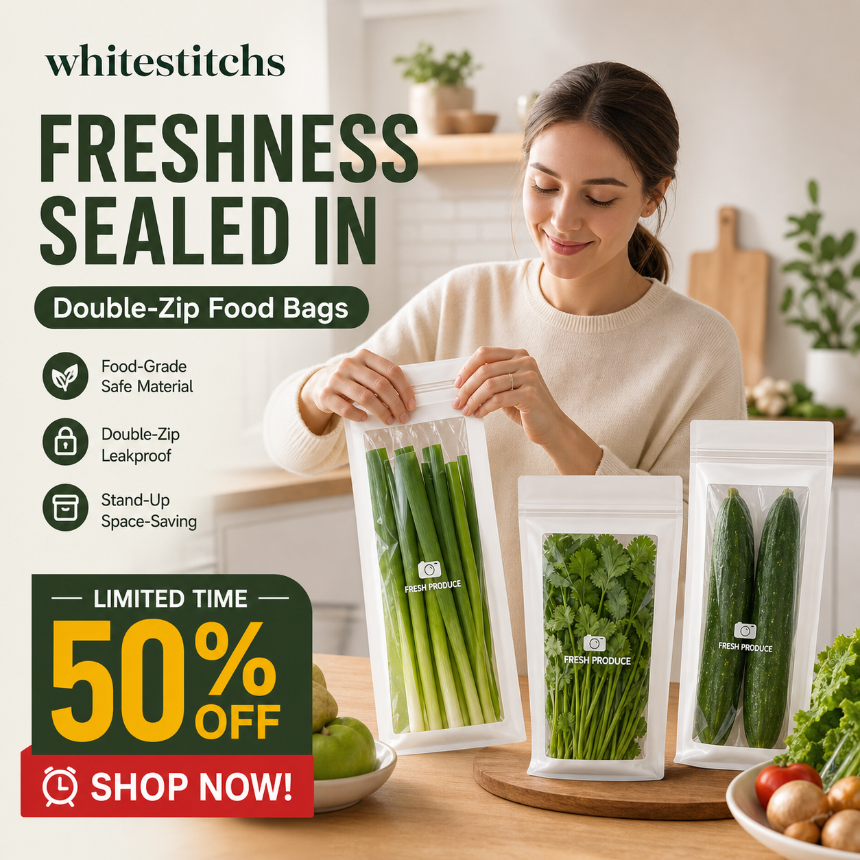 📢📢50% OFF !! ⏰Transparent Food-Grade Reinforced Double-Seal Bags