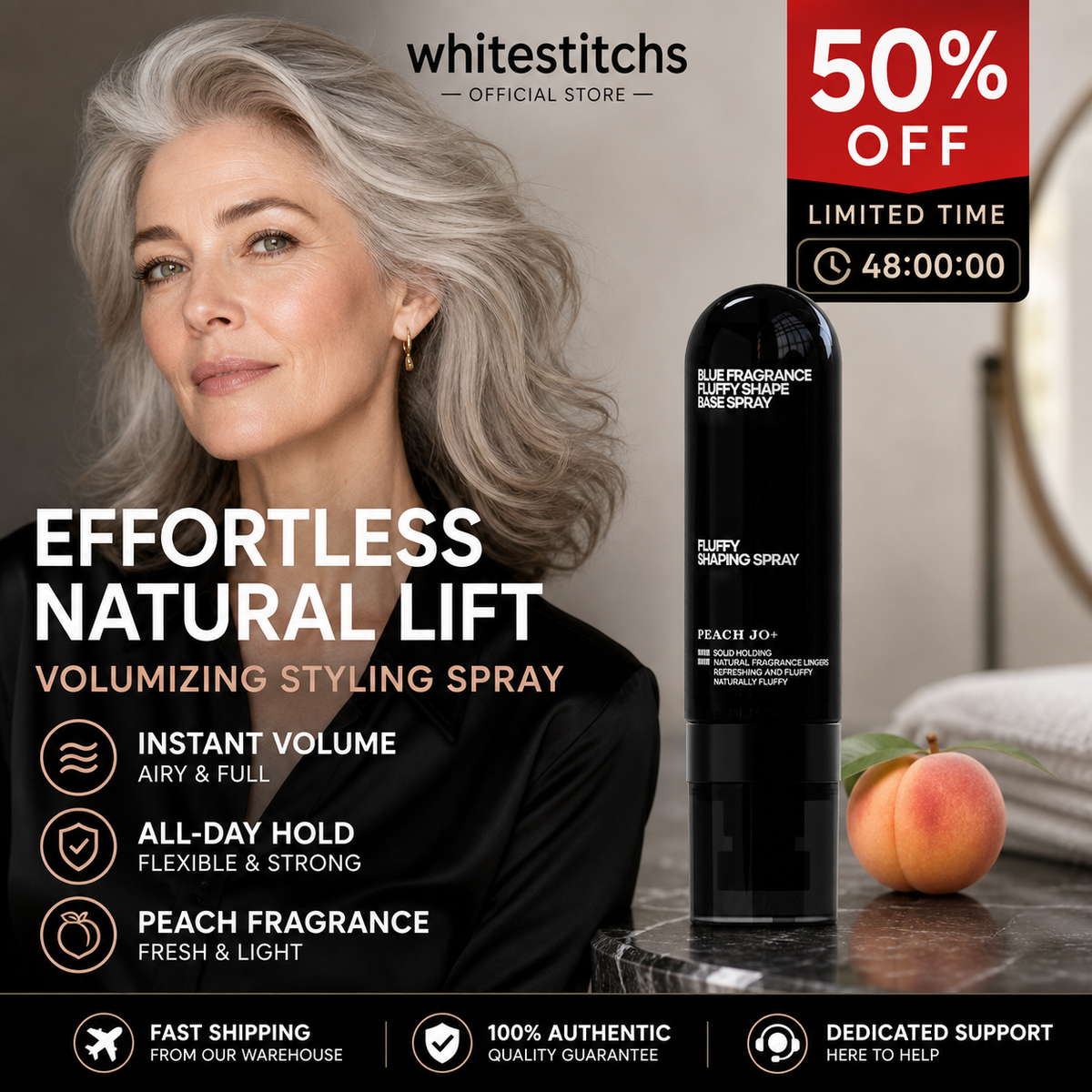 ⏳🔥LIMITED-TIME 50% OFF! ⏰🌟Peach-scented Volumizing & Setting Spray—for lightweight, bouncy hair and long-lasting hold.🍑