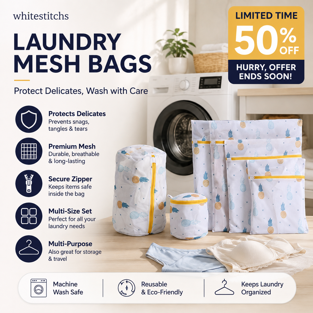 📢📢50% OFF !! ⏰【Set of 5/6 Pieces】Laundry Bags Specially Designed For Washing Machines